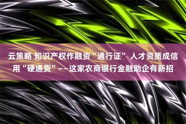 云策略 知识产权作融资“通行证” 人才资质成信用“硬通货”——这家农商银行金融助企有新招