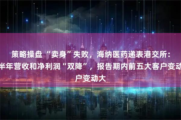 策略操盘 “卖身”失败，海纳医药递表港交所：上半年营收和净利润“双降”，报告期内前五大客户变动大