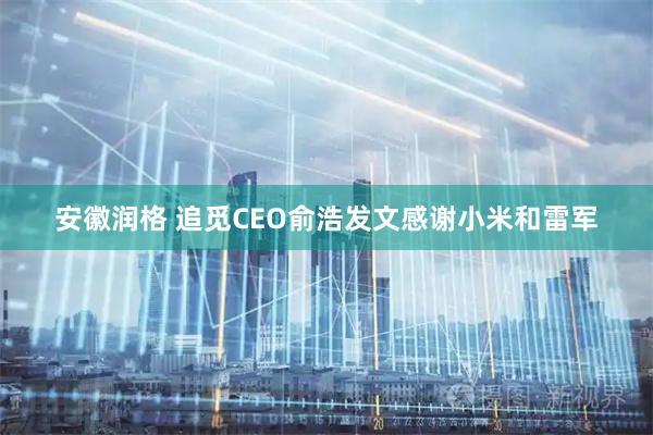 安徽润格 追觅CEO俞浩发文感谢小米和雷军